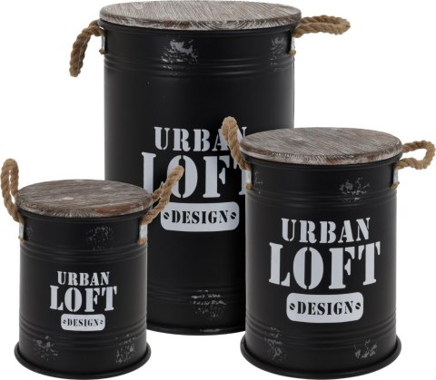Intesi Zestaw 3 stołków pojemników Urban Loft c zarne Intesi Zestaw 3 stołków pojemników Urban Loft c zarne