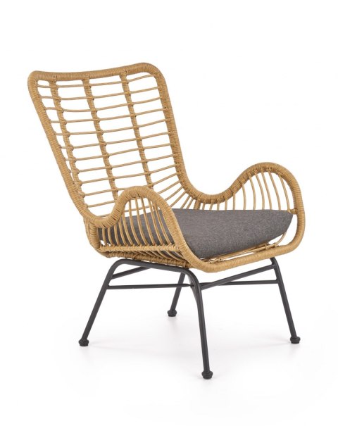 Halmar IKARO fotel czarny / naturalny / popielaty - metal, rattan syntetyczny, tkanina Halmar IKARO fotel czarny / naturalny / popielaty - metal, rattan syntetyczny, tkanina