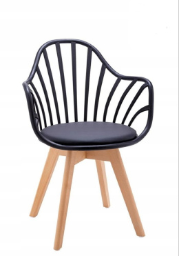 MODESTO fotel krzesło ALBERT ARM czarny - polipropylen, poduszka ekoskóra, drewno bukowe