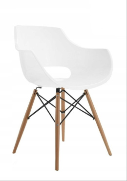 MODESTO fotel krzesło FORO biały polipropylen - podstawa bukowa łączenia stal malowana czarny