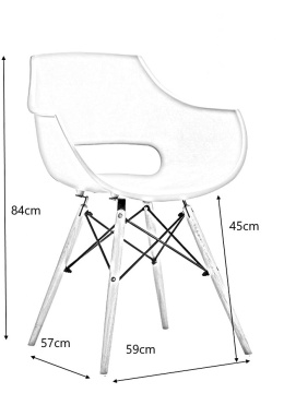 MODESTO fotel krzesło FORO biały polipropylen - podstawa bukowa łączenia stal malowana czarny