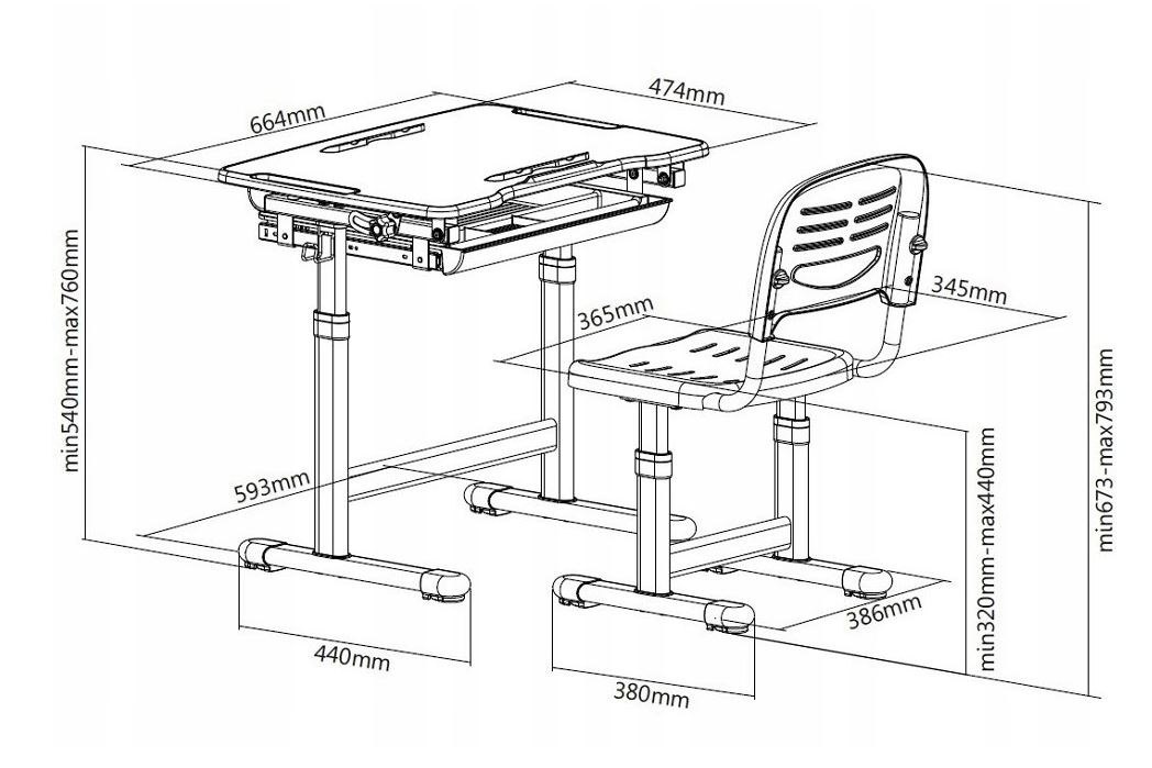Fun Desk dziecięce Bambino Grey BIURKO+KRZESŁO regulowane Fun Desk dziecięce Bambino Grey BIURKO+KRZESŁO regulowane