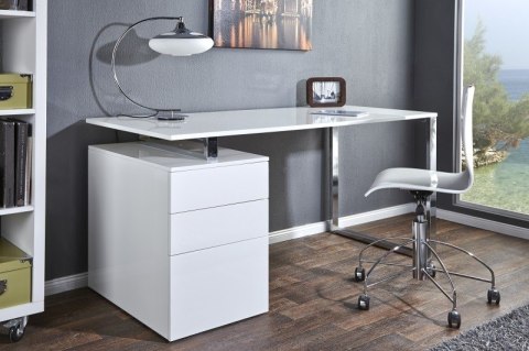 INVICTA biurko COMPACT białe - MDF lakierowany połysk, stelaż stal chromowana z kontenerkiem szuflady INVICTA biurko COMPACT białe - MDF lakierowany połysk, stelaż stal chromowana z kontenerkiem szuflady