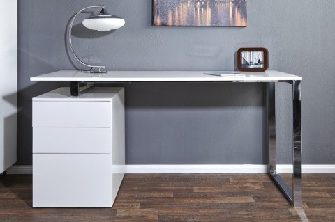 INVICTA biurko COMPACT białe - MDF lakierowany połysk, stelaż stal chromowana z kontenerkiem szuflady INVICTA biurko COMPACT białe - MDF lakierowany połysk, stelaż stal chromowana z kontenerkiem szuflady