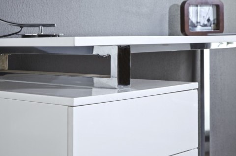 INVICTA biurko COMPACT białe - MDF lakierowany połysk, stelaż stal chromowana z kontenerkiem szuflady INVICTA biurko COMPACT białe - MDF lakierowany połysk, stelaż stal chromowana z kontenerkiem szuflady