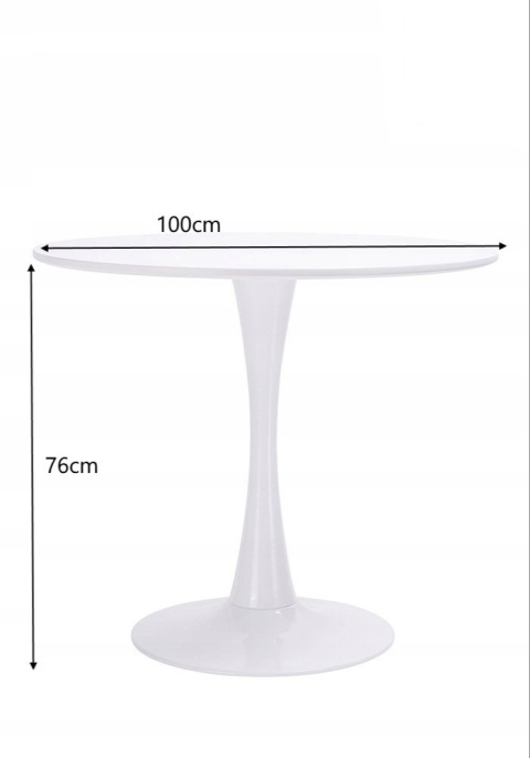 King Home Stół TULIP PREMIUM 100 okrągły biały - blat MDF połysk podstawa metal lakierowany proszkowo King Home Stół TULIP PREMIUM 100 okrągły biały - blat MDF połysk podstawa metal lakierowany proszkowo