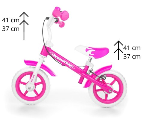 Milly Mally Rowerek biegowy Dragon z hamulcem pink Różowy dzwonek regulacja wysokości siodełka i kierownicy ogranicznik skrętu Milly Mally Rowerek biegowy Dragon z hamulcem pink Różowy dzwonek regulacja wysokości siodełka i kierownicy ogranicznik skrętu