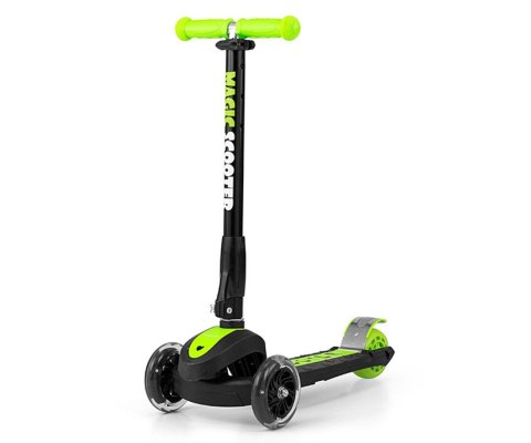 Milly Mally Scooter Magic Green Hulajnoga składana aluminium świecące koła hamulec regulowana wysokość kierownicy