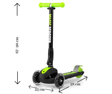 Milly Mally Scooter Magic Green Hulajnoga składana aluminium świecące koła hamulec regulowana wysokość kierownicy Milly Mally Scooter Magic Green Hulajnoga składana aluminium świecące koła hamulec regulowana wysokość kierownicy