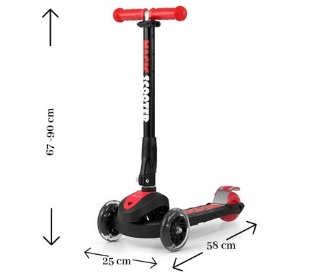 Milly Mally Hulajnoga Jeździk Scooter Magic Red Czerwony aluminium włókno szklane świecące koła z hamulcem 3 lata+ reg. wysokość Milly Mally Hulajnoga Jeździk Scooter Magic Red Czerwony aluminium włókno szklane świecące koła z hamulcem 3 lata+ reg. wysokość