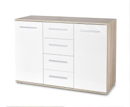 KOMODA LIMA KM-4 Z SZUFLADAMI DĄB SONOMA / BIAŁY POŁYSK 116x40 płyta meblowa laminowana OBRZEŻA ABS Halmar