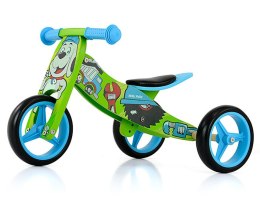 Milly Mally Pojazd Jake Bob 2w1 Zielono Niebieski drewniany Chodzik Pchacz rowerek ogranicznik skrętu reg. wysokość siodełka