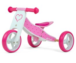 Milly Mally Pojazd Jake Hearts Różowo Biały drewniany 2w1 Chodzik Pchacz regulacja wysokości siodełka ogranicznik skrętu rowerek
