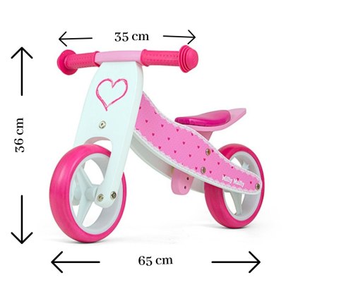 Milly Mally Pojazd Jake Hearts Różowo Biały drewniany 2w1 Chodzik Pchacz regulacja wysokości siodełka ogranicznik skrętu rowerek Milly Mally Pojazd Jake Hearts Różowo Biały drewniany 2w1 Chodzik Pchacz regulacja wysokości siodełka ogranicznik skrętu rowerek