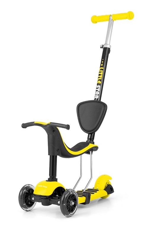 Milly Mally Hulajnoga Scooter Pojazd Jeździk Little Star Yellow Żółty aluminium świecące koła hamulec 2 lata+ 3 w 1