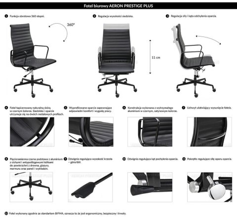 King Home Fotel biurowy AERON PRESTIGE PLUS czarny - skóra naturalna, aluminium Obrotowy King Home Fotel biurowy AERON PRESTIGE PLUS czarny - skóra naturalna, aluminium Obrotowy