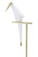 King Home Lampa podłogowa LORO FLOOR złota - LED metalowa biały klosz tworzywo PP w kształcie ptaka