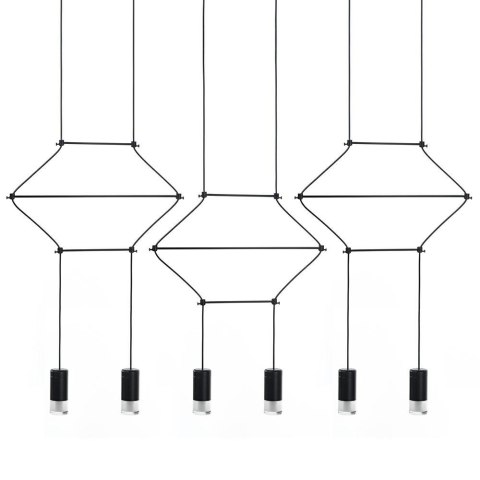 King Home Lampa wisząca LED FLUSSO LINE 6 czarna metal klosze szkło satynowe minimalistyczna geometryczna konstrukcja King Home Lampa wisząca LED FLUSSO LINE 6 czarna metal klosze szkło satynowe minimalistyczna geometryczna konstrukcja