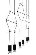 King Home Lampa wisząca LED FLUSSO LINE 6 czarna metal klosze szkło satynowe minimalistyczna geometryczna konstrukcja