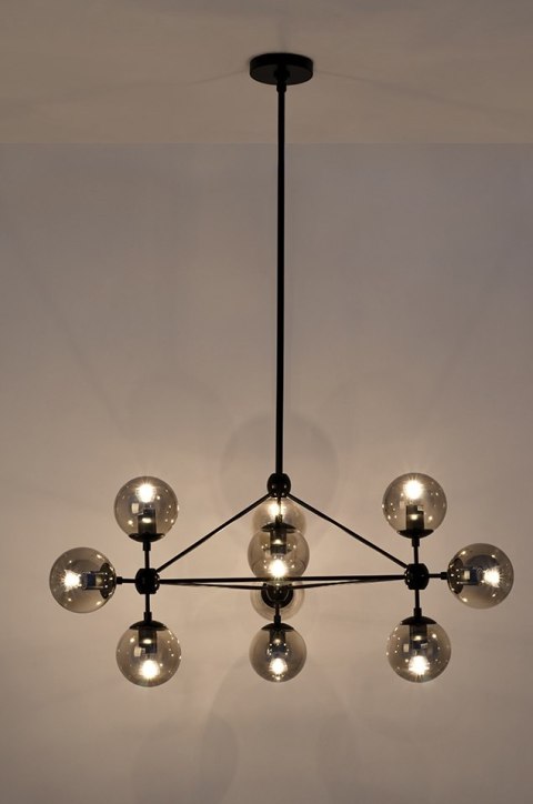 LAMPA SUFITOWA wisząca PLANETARIO 10 CZARNA - KLOSZE SZKŁO DYMIONE 10xE27 King Home LAMPA SUFITOWA wisząca PLANETARIO 10 CZARNA - KLOSZE SZKŁO DYMIONE 10xE27 King Home