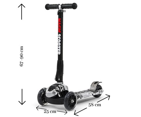Milly Mally Hulajnoga Scooter Magic Street Czarny Biały składana hamulec świecące koła regulowana wysokość kierownicy 3 lata+ Milly Mally Hulajnoga Scooter Magic Street Czarny Biały składana hamulec świecące koła regulowana wysokość kierownicy 3 lata+