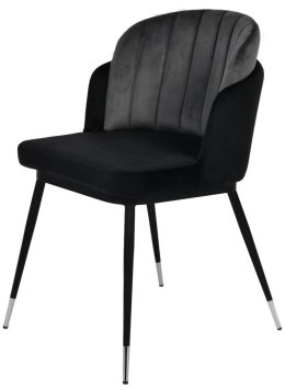 King Home Krzesło MARCEL tapicerowane czarno szare - welur, podstawa metalowa czarno-srebrna do domu i lokalu