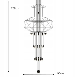 King Home Lampa wisząca LED FLUSSO 43 czarna metal klosze szkło satynowe wykonana z przewodów osadzonych na stalowych prętach