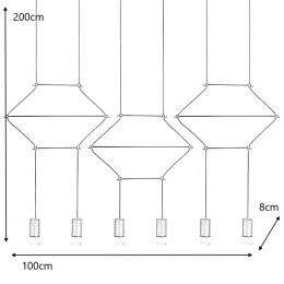 King Home Lampa wisząca LED FLUSSO LINE 6 czarna metal klosze szkło satynowe minimalistyczna geometryczna konstrukcja