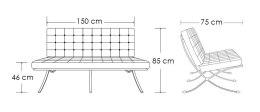 SOFA BARCELON PRESTIGE biała - WŁOSKA SKÓRA naturalna PIKOWANA STAL POLEROWANA KING HOME TRZYOSOBOWA