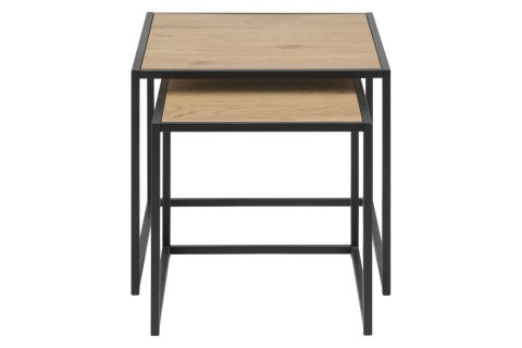 ACTONA Zestaw stolików kawowych Seaford blat dąb naturalny wykończony laminatem podstawa metal malowany proszkowo czarny ACTONA Zestaw stolików kawowych Seaford blat dąb naturalny wykończony laminatem podstawa metal malowany proszkowo czarny