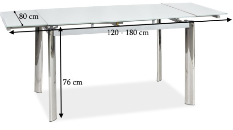 STÓŁ ROZKŁADANY GD020 BIAŁY / CHROM 120(180)x80 SIGNAL BLAT SZKŁO HARTOWANE STELAŻ METAL CHROMOWANY PROSTOKĄTNY STÓŁ ROZKŁADANY GD020 BIAŁY / CHROM 120(180)x80 SIGNAL BLAT SZKŁO HARTOWANE STELAŻ METAL CHROMOWANY PROSTOKĄTNY