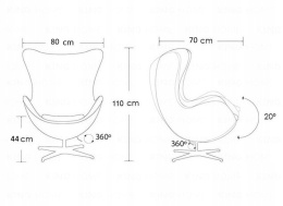 King Home Fotel EGG SZEROKI VELVET jasny szary.37 - welur, podstawa stal polerowana