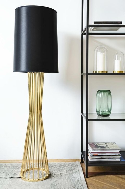 King Home Lampa podłogowa HOLMES złota błyszcząca stal węglowa czarny klosz tkanina usztywniona laminatem 1xE27 King Home Lampa podłogowa HOLMES złota błyszcząca stal węglowa czarny klosz tkanina usztywniona laminatem 1xE27