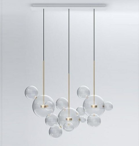 King Home Lampa wisząca CAPRI LINE 3 złota - LED anodowane aluminium kuliste klosze szkło bezbarwny przypomina bańki mydlane King Home Lampa wisząca CAPRI LINE 3 złota - LED anodowane aluminium kuliste klosze szkło bezbarwny przypomina bańki mydlane
