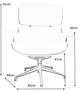 MODESTO fotel obrotowy LOUNGE z podnóżkiem obrotowym czarny skóra ekologiczna sklejka orzech