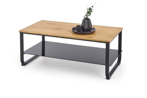 Halmar ława ARTIGA prostokątna MDF okleinowany dąb złoty / stelaż stal malowana czarny 105x55 z półką Halmar ława ARTIGA prostokątna MDF okleinowany dąb złoty / stelaż stal malowana czarny 105x55 z półką