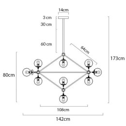 LAMPA WISZĄCA SUFITOWA PLANETARIO 15 metal CZARNY - KLOSZE SZKŁO DYMIONE 15x E27 King Home