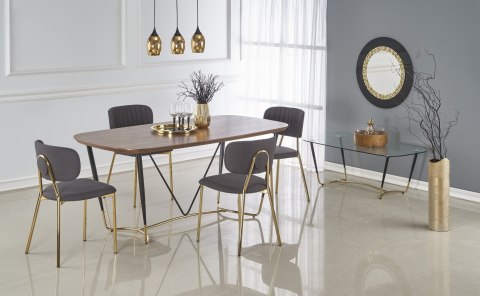 HALMAR stół MANCHESTER blat MDF okleina naturalna orzech nogi stal malowana stal chromowana czarny / złoty 180x90 HALMAR stół MANCHESTER blat MDF okleina naturalna orzech nogi stal malowana stal chromowana czarny / złoty 180x90