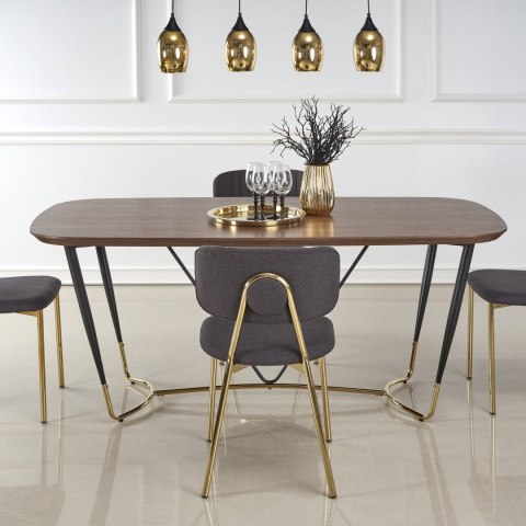 HALMAR stół MANCHESTER blat MDF okleina naturalna orzech nogi stal malowana stal chromowana czarny / złoty 180x90 HALMAR stół MANCHESTER blat MDF okleina naturalna orzech nogi stal malowana stal chromowana czarny / złoty 180x90