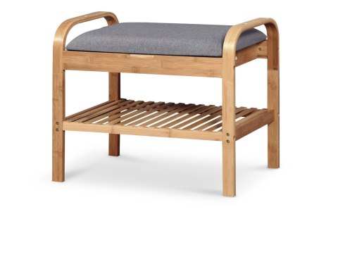 Halmar ST12 ławka / stojak na buty drewno lite bambusowe naturalny - tapicerka tkanina popielaty ze schowkiem Halmar ST12 ławka / stojak na buty drewno lite bambusowe naturalny - tapicerka tkanina popielaty ze schowkiem