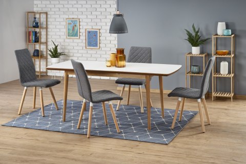 STÓŁ ROZKŁADANY BRADLEY kolor blat - BIAŁY MAT nogi - DĄB LEFKAS (140-185x80x75 cm) Halmar STÓŁ ROZKŁADANY BRADLEY kolor blat - BIAŁY MAT nogi - DĄB LEFKAS (140-185x80x75 cm) Halmar