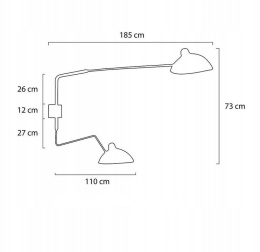 King Home nowoczesny Kinkiet lampa ścienna RAVEN WALL UP 2 czarny - aluminium, stal węglowa regulowane ramiona ruchome klosze