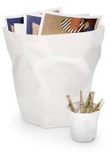 King Home Kosz na śmieci PLAST biały tworzywo sztuczne przypomina pognieciony papier do domu lub biura fi 33