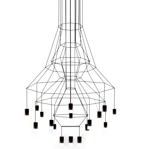 King Home Lampa wisząca LED FLUSSO 20 czarna szkło satynowe geometryczna wykonana z przewodów osadzonych na prętach stalowych