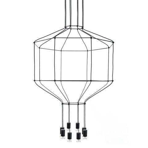 King Home Lampa wisząca LED FLUSSO 8 czarna metal klosze szkło satynowe G9 konstrukcja geometryczna