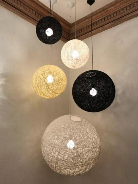 King Home Lampa wisząca kula LUNA 110 czarna - sznurek konopny E27 King Home Lampa wisząca kula LUNA 110 czarna - sznurek konopny E27