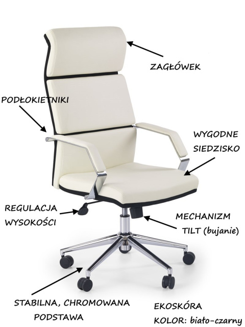 Halmar COSTA fotel obrotowy gabinetowy biało-czarny ekoskóra TILT Halmar COSTA fotel obrotowy gabinetowy biało-czarny ekoskóra TILT