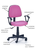 Halmar DARIAN BIS fotel obrotowy młodzieżowy różowy tkanina