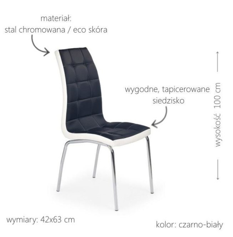 Halmar K186 krzesło czarno - białe ekoskóra /stal chromowana Halmar K186 krzesło czarno - białe ekoskóra /stal chromowana