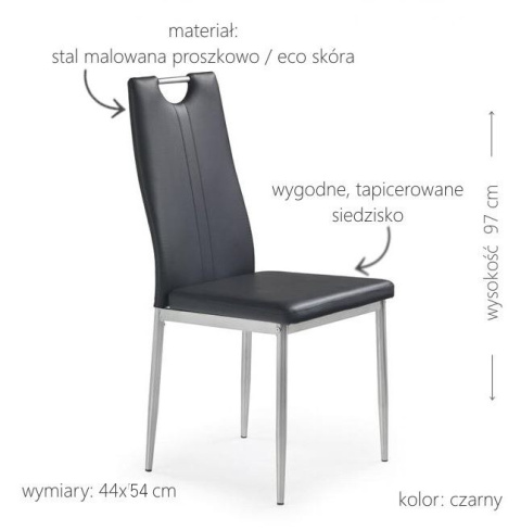 Halmar K202 krzesło do jadalni Czarne ekoskóra, metal Halmar K202 krzesło do jadalni Czarne ekoskóra, metal